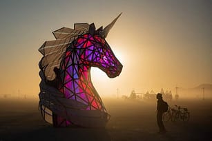 Light Up Unicorn Sculpture in Desert