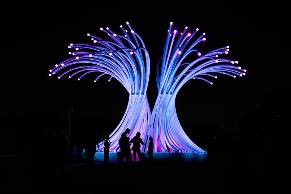 Light Up Art Installation Tree lit up in purple