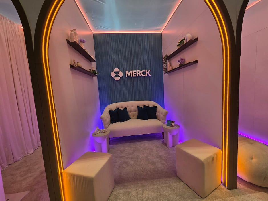 Interior of Trade Show Booth with Creative Lighting