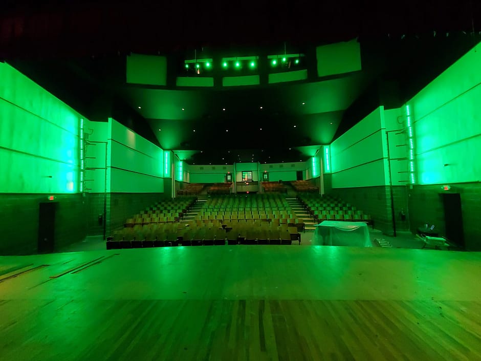 High school theater with green lighting