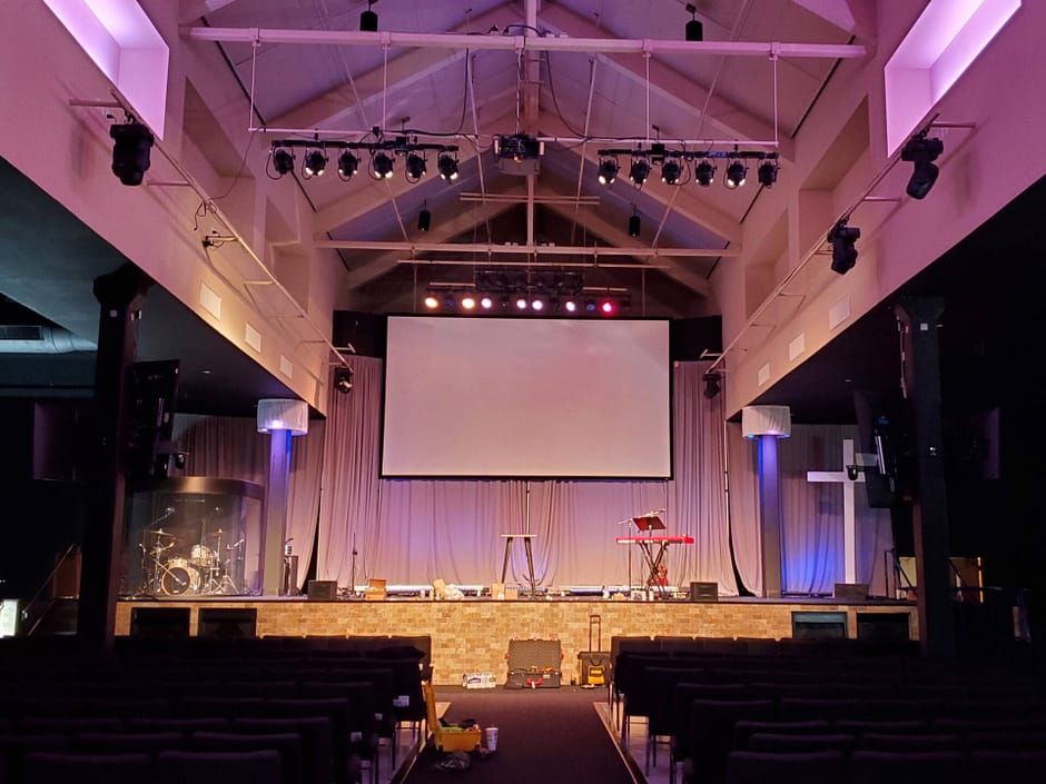 Church stage with purple lighting