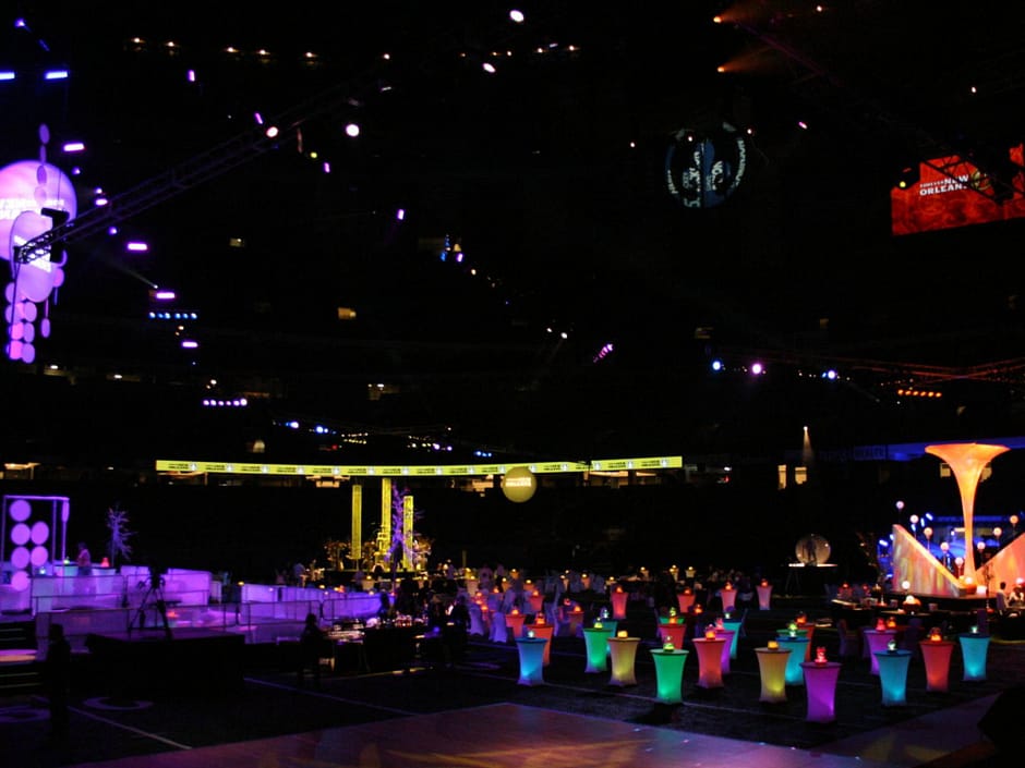 Ballroom with colored light up tables